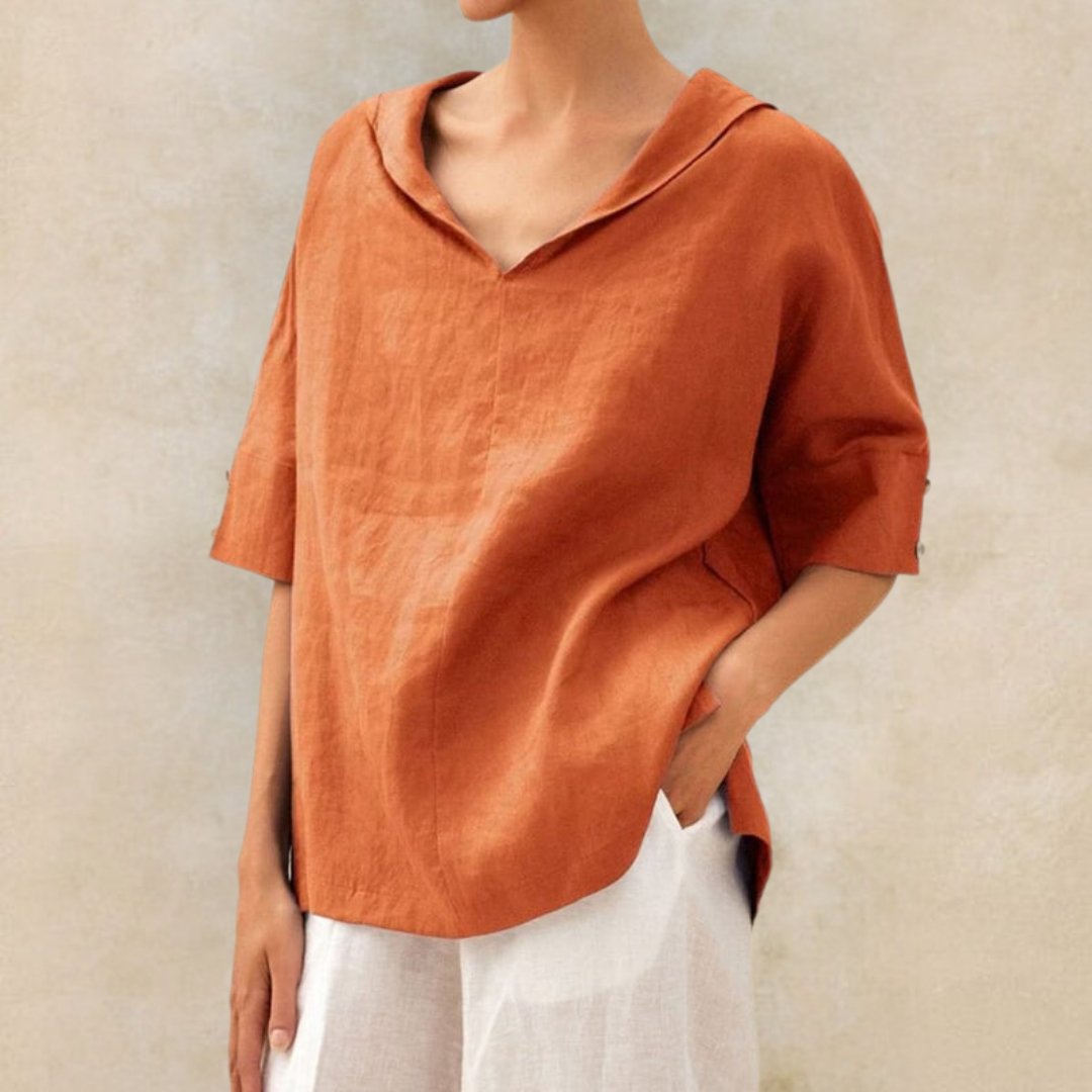 Damesblouse met V-hals en knoopmouwen