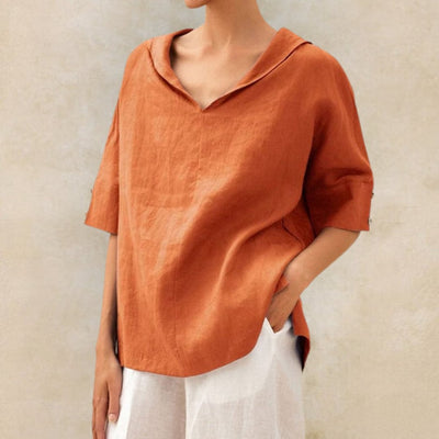 Damesblouse met V-hals en knoopmouwen
