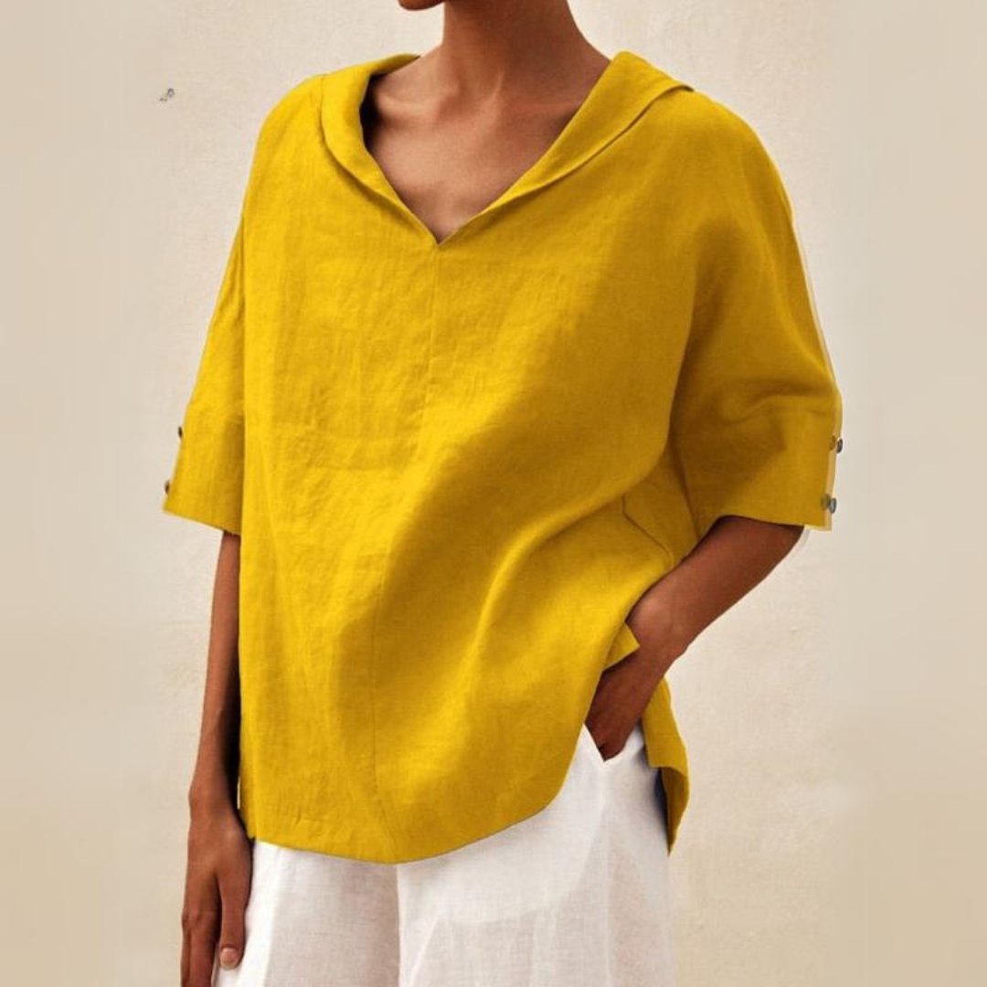 Damesblouse met V-hals en knoopmouwen