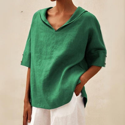 Damesblouse met V-hals en knoopmouwen