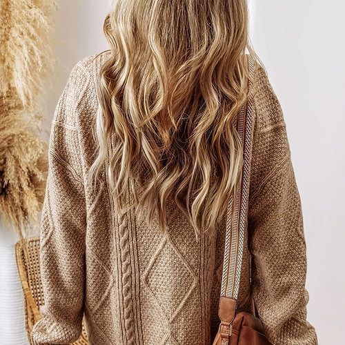 Dames Gebreide Sweaterjurk | Oversized Trui met Kabelpatroon