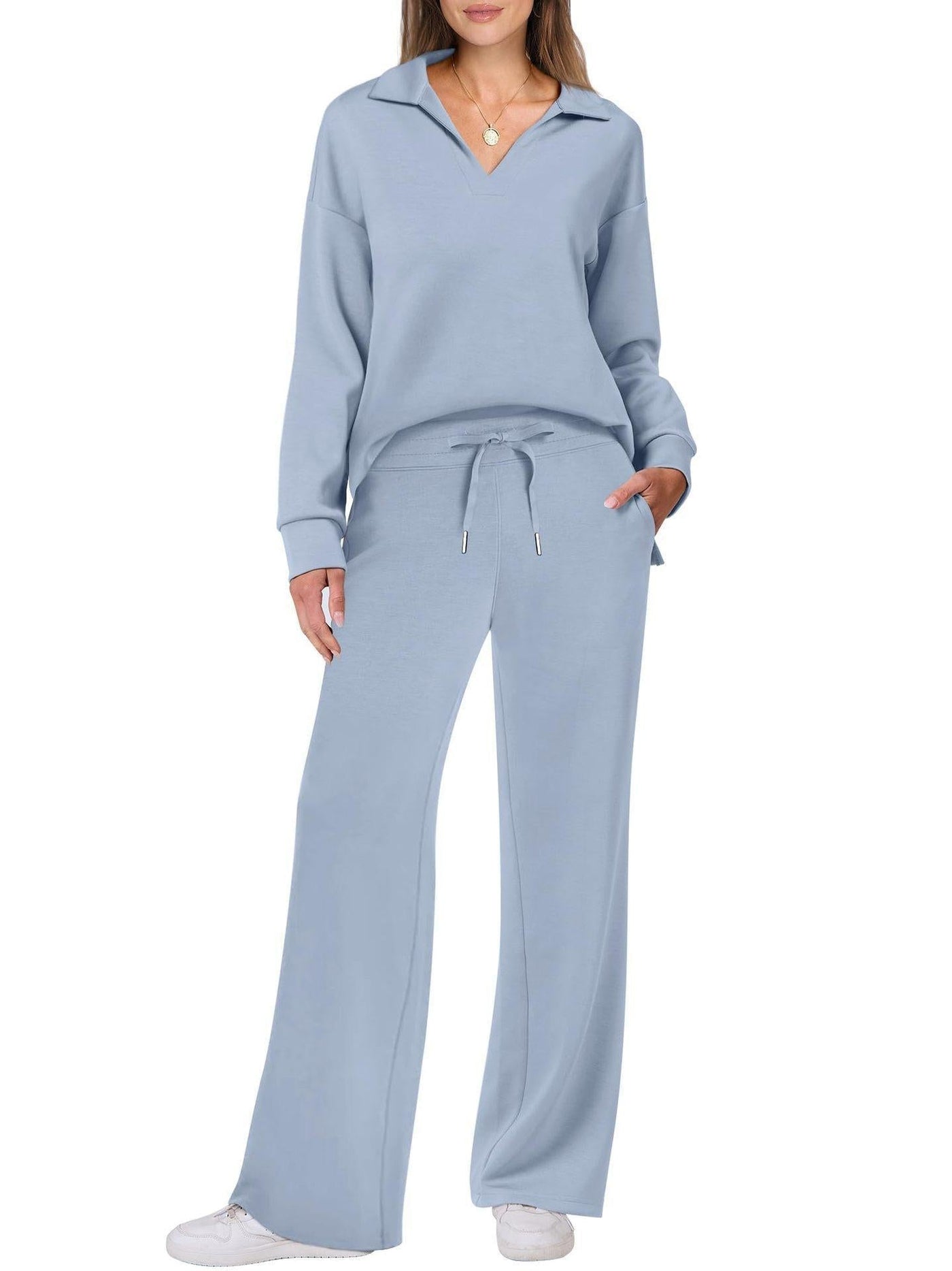 Dames Loungewear Set | Comfortabele Twee-Delige Huispak met V-Hals