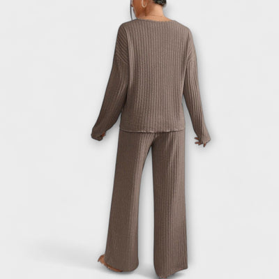Casual dames loungepak met ribbeltextuur