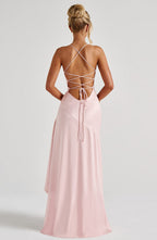 Satijnen Avondjurk | Babyroze met Ruche Details