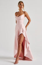 Satijnen Avondjurk | Babyroze met Ruche Details