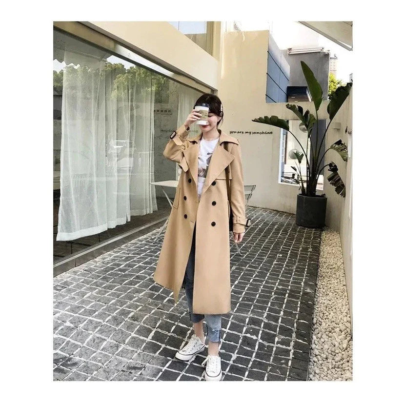 Dames Trenchcoat Lang | Stijlvolle Jas met Klassieke Voering