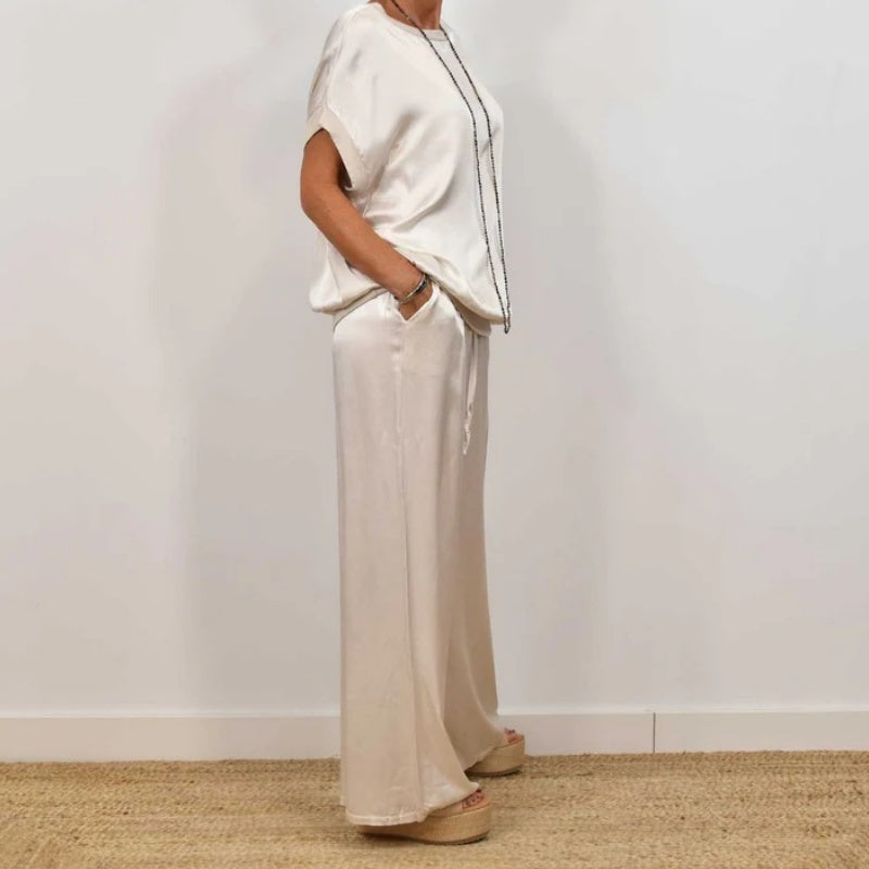 Luxe 2-Delige Satijnen Set | Top & Wijde Broek