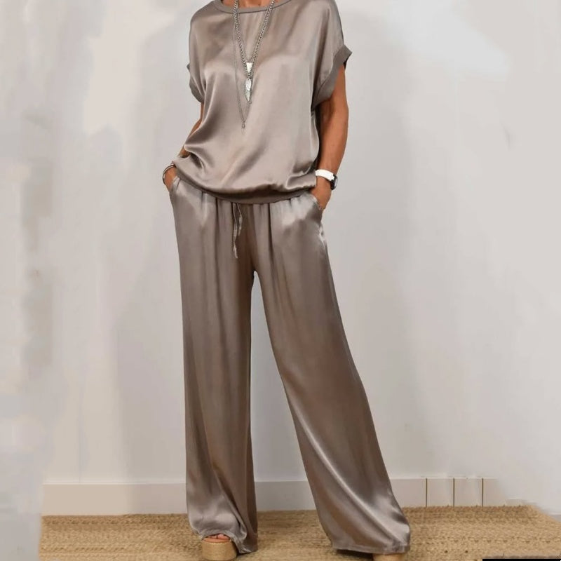 Luxe 2-Delige Satijnen Set | Top & Wijde Broek