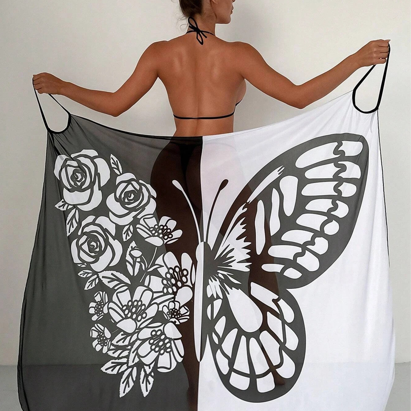 Robe de plage avec imprimé papillon et col en V pour femmes