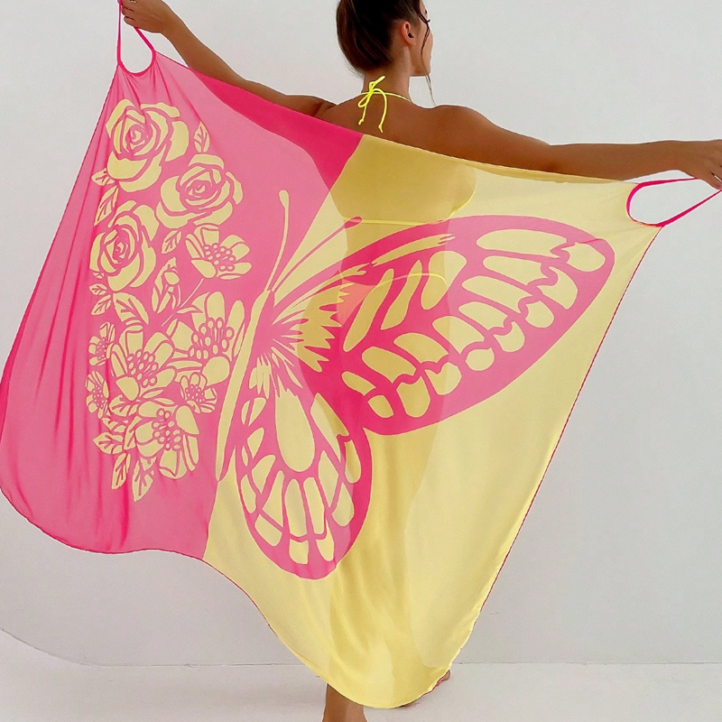 Robe de plage avec imprimé papillon et col en V pour femmes