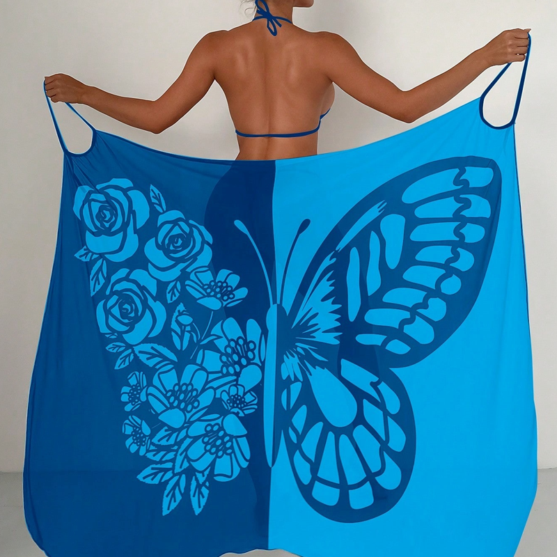 Robe de plage avec imprimé papillon et col en V pour femmes