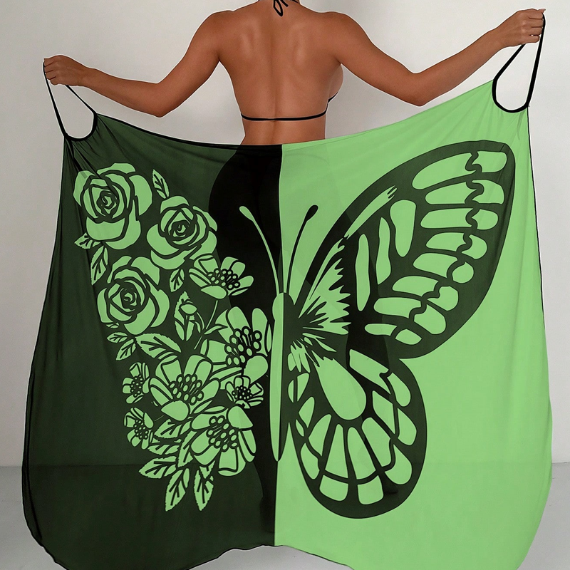 Robe de plage avec imprimé papillon et col en V pour femmes