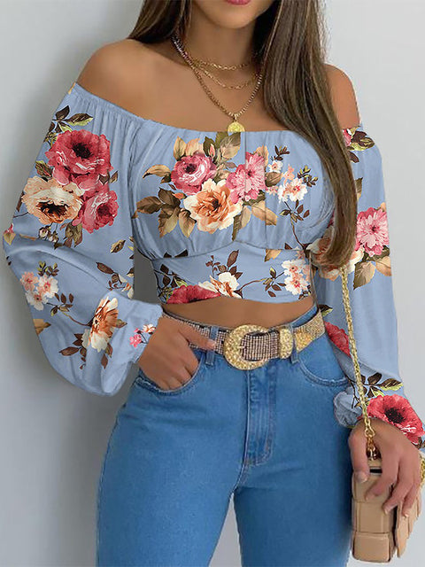 Off-Shoulder Crop Top met Ballonmouwen