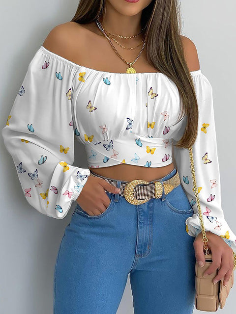 Off-Shoulder Crop Top met Ballonmouwen