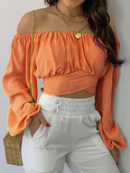 Off-Shoulder Crop Top met Ballonmouwen