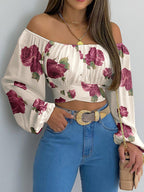 Off-Shoulder Crop Top met Ballonmouwen