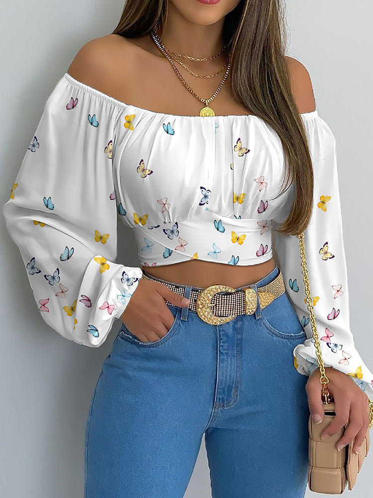 Off-Shoulder Crop Top met Ballonmouwen