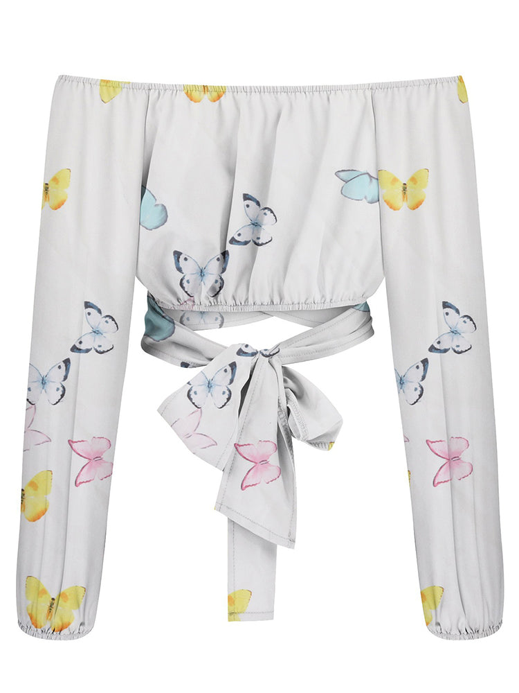 Off-Shoulder Crop Top met Ballonmouwen